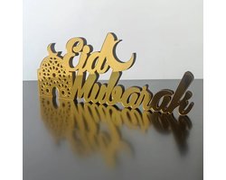 Without Lemon - Eid Mubarak Tafel Decoratie - Versiering - Feest Decoratie - Ramadan - Suikerfeest - 1 Stuk - Hout & Acryl - 12,4x30cm