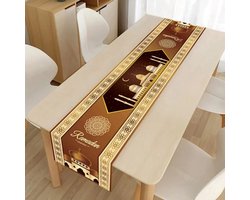Without Lemon - Eid Mubarak Tafelloper - Tafelkleed - Decoratie - Feest - Ramadan - Suikerfeest - Versiering - 33x183cm - Bruin - Versie: B