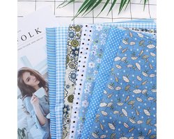Without Lemon - Katoen Stof - Set van 7 designs - Patchwork - Quilt - Naaistof - 25x25cm - 100% katoen - Tijdloos Blauw