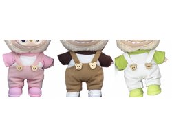 Without Lemon - Schattig Monstertje Poppenkleding - Set van 3 - Jumpsuit - Geschikt voor Labubu-pop - Geen pop inbegrepen - Bruin, Wit en Roze