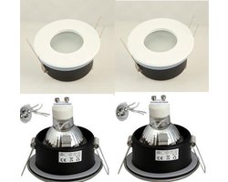 Witte badkamer inbouwspot. Inbouw verlichtingset. Witte inbouwspots 2 stuks. LED - incl GU10 ledlamp - 230V - IP65 Spatwaterdicht - Witte ledspots lichtkleur 4000K. Op deze badkamer inbouwspot met ledlamp heeft u 5 jaar garantie