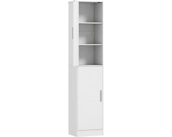 Witte Badkamerkast 40 x 35 x 180 cm, Hoge Smalle Opbergkast met 2 Deuren en 6 Vakken, 4 Verstelbare Legplanken, Badmeubel, Toiletkast, Handdoekenkast voor Badkamer en Toilet, Vrijstaand, Ruimtebesparend, Tot 35 kg