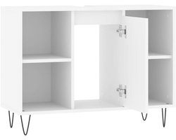 Witte Badkamerkast met 4 Vakken en Metalen Poten - Onderkast voor Wastafel
