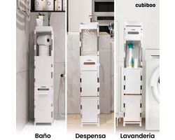 Witte badkamerkast van kunststof, 4 hoogtes (105 x 20 x 20 cm), kast voor badkamer, keuken en eetkamer, klein, van polypropyleen, multifunctionele bijzettafel
