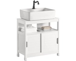 Witte badkamerkast voor onder de wastafel met plank en dubbele schuifdeur - 60x30x60cm