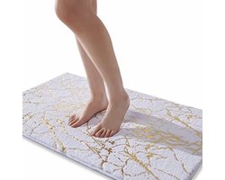 Witte Badmat met Gouden Strepen - Antislip Zachte Microvezel Absorberende Badkamermat 60x90 cm - Wasbaar Rechthoekig Design voor Badkamer, Douche en Woonruimte