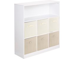 Witte Brede 7-Kubus Boekenkast met 6 Laden in Crème & Beige