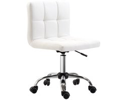 Witte Bureaustoel 51 x 46 x 92 cm, Draaistoel, Kunstleren Bureaustoel, Ergonomische Computerstoel, Verstelbare Bureaustoel met 5 Wielen, Gewatteerde Stoel voor Kantoor, Thuiswerkplek en Studiekamer