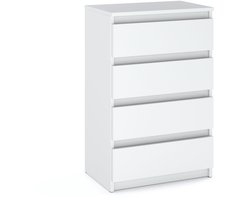 Witte commode met 4 lades, 60 cm, tv-meubel, meubel voor woonkamer, slaapkamer of loft.