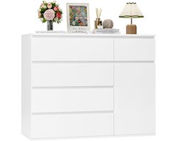 Witte Commode met 5 Laden en 1 Deur - Multifunctionele Ladekast voor Slaapkamer en Woonkamer