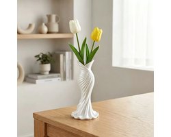 Witte Decoratie Vaas Met Kunstbloemen - Modern Minimalistisch Sierstuk voor Eettafel & Woonkamer