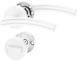 Witte Deurbeslag OTTO, Deurbeslag set Binnendeur, Deurklink Set, Deurklink met ronde rozet, met WC-rozet/badkamer, Mat Wit, Deurkruk, Wit gepoedercoat roestvrij staal, Incl. Bevestigingsmateriaal - Terugslagveer