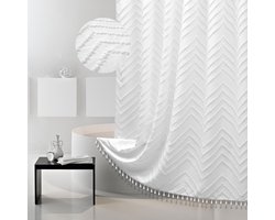 Witte douchegordijnstof, Boheemse douchegordijnstof, getextureerd getuft visgraatmotief, elegant douchegordijn, badkamer, waterdicht, 72" x 72"