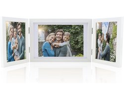Witte drievoudige fotolijst - Opvouwbare collage fotolijst voor muur en bureau, 13x18 cm & 10x15 cm