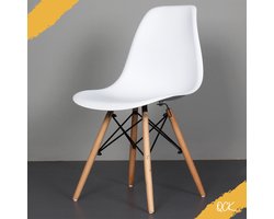 Witte Eetkamerstoelen (set van 4) - Eetkamerstoel - Scandinavische Stijl - Set van 4 - Kuipstoel - Wit - Plastic met houten poten en metalen steun