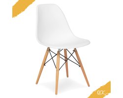 Witte Eetkamerstoelen (set van 6) - Eetkamerstoel - Scandinavische Stijl - Set van 6 - Kuipstoel - Wit - Plastic met houten poten en metalen steun
