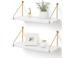 Witte en gouden wandplanken van metaal en hout – Zwevende planken voor opbergruimte en decoratie