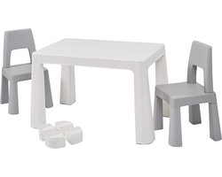 Witte en Grijze In Hoogte Verstelbare Kindertafel met 2 Stoelen – Veilig, Lichtgewicht en Duurzaam voor Spelen, Lezen en Huiswerk