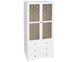 Witte gesneden opbergkast - Boho rotan geweven kledingkast met 3 lades en kledingstang van aluminiumlegering - Woonkamer, slaapkamer, kantoor