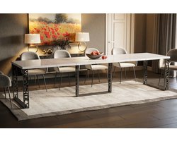 Witte Glans Uitschuifbare Eettafel (130-330 cm x 80 cm x 75 cm) – Verlengbaar Tafelblad, Stevig Metaal en Bewerkt Hout – Modern Design voor 4 tot 8 Personen