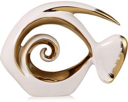 Witte Gouden Keramische Vissen Beeldjes - Coastal Home Decor - Moderne Ocean Centerpieces voor Woonkamer - Eetkamer - Badkamer - Kantoor - Salontafel - Strandhuis - Nautical - Zeebries - Ingang - Plank Decoratie