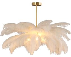 Witte Hanglamp - Modern Plafondlamp met Struisvogelveren voor Slaapkamer en Woonkamer
