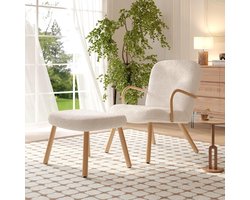 Witte harige fauteuil - Luxe loungestoel - Ontspannen thuis - Inclusief voetenbank - Niet gespecificeerd - Wit