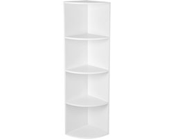 Witte Hoekboekenkast Opslagrek, Vierlagen Vrijstaand Displaymeubel, Boekenkast/Opbergkast/Multifunctioneel Rek, 30 x 30 x 129,5 cm, Modern Minimalistisch Ontwerp, Geschikt voor Keuken, Slaapkamer, Woonkamer of Studeerkamer