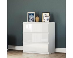Witte Hoogglans Ladekast - 3 Lades - Duurzame Kledingopbergers voor Hal en Entree