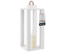Witte Houten Lantaarn 13,5 x 13,5 x 26,5 cm voor Tuin en Woonkamer - Perfect voor Bloemen en Kaarsen