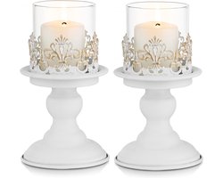 Witte Kaarshouder voor Pijler Kaars - Verontruste Kandelaar Houder Metalen Orkaan Kaarshouders voor Verjaardag Pasen Bruiloft Betrokkenheid Baby Shower Kerst Tafel Centerpieces Decoratie