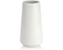 Witte Keramische Vaas 20 cm – Handgemaakte Decoratieve Bloemenvaas met Minimalistisch Design voor Tafel, Woonkamer en Kantoor – Stevig, Duurzaam en Elegant Cadeau