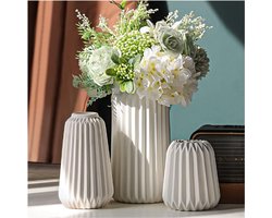 Witte Keramische Vazen Set Van 3 - Boho Moderne Woondecoratie - Nordic Minimalisme - Voor Kantoor - Entree - Woonkamer - Tafeldecoratie