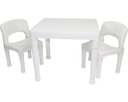 Witte Kinder Tafel- en Stoelenset – 51x51x43,5 cm – Inclusief 2 Stoelen – Ideaal voor Spel en Knutselen
