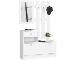 Witte Klassieke Hal Meubelset met Spiegel | Zelfbouw Maten (HxBxD): 170x90x25 cm | Functionaliteit: Deur & Lade | Materiaal: Gelamineerd met ABS Rand | Stijlvol Mat Afgewerkt