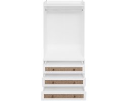 Witte kledingkast met lades – Boho-stijl kledingkast met opbergplank – Hoogte 180 cm – ideaal voor gangen, woonkamers, slaapkamers, studeerkamers of kantoren. Afmetingen: 70 x 48 x 180 cm