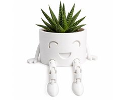 Witte Kleine Bloempot met Bungelbeentjes – 3D Geprint – Ø 7,5 cm – Grappige Plantenpot voor Vetplant & Cactus – Woondecoratie