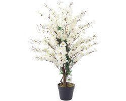 Witte Kunst Bloesemboom | 90cm | Zijde Nep Bloesem Boom - wit - Nep Bloesem kunstplant Extra vol
