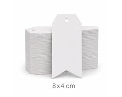 Witte Labels 8 x 4 cm – 100 Stuks – Stevig Karton – Hanglabels met Gaatje – Cadeaulabels & Prijslabels