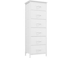 Witte ladekast met zijvakken, dressoir met 6 stoffen lades, kast voor woonkamer, hal, ladekast, keukenkast, kledingkast, slaapkamerkast