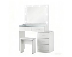 Witte make-up tafel set met 8 LED 105x40x140 cm + kruk 40x24x40 cm PB MDF spiegel opbergruimte praktisch slaapkamer