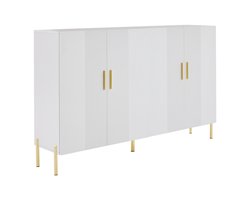 witte matte multifunctionele opbergkast 4 open en gesloten deuren eetkamerkast gouden decoratie 160x35x100cm