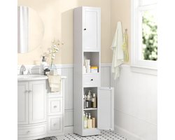 Witte Metalen Opbergkast - Smal Design Met 5 Niveaus En 2 Deuren - Vrijstaand Voor Badkamer Keuken Wasruimte En Voorraadkast - 180 X 30 X 30 Cm