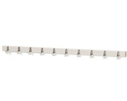 Witte metalen wandkapstok tien haken 100 cm. Industrieel kapstok uit buis 3D gelaserd kapstok VIJ5 & Maarten Baptist. Ophanghaken voor keuken, badkamer, slaapkamer smalle hal.