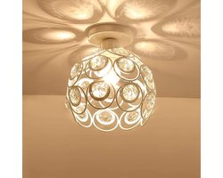 Witte mini hanglamp, kristallen plafondlamp, halfverzonken ganglamp, kleine handgemaakte metalen hanglampkap, geschikt voor gang, hal, entree, doorgang, kast en binnenverlichting.