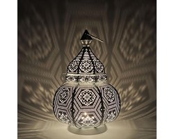 Witte Oosterse Lantaarn van Metaal - Marokkaans Windlicht voor Binnen en Buiten - 28 cm