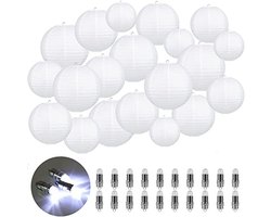 Witte papieren lantaarns set van 20 mini LED lampions voor bruiloften en decoraties