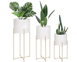 Witte plantenbakken met gouden standaards - Set van 3 voor moderne woonkamer en terras