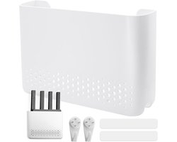 Witte plastic wandkast voor router, 25.6×17×5cm, ideaal voor WLAN en kabelbeheer