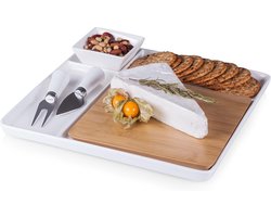 Witte Porseleinen Dienblad met Bamboe Snijplank en Schaaltje